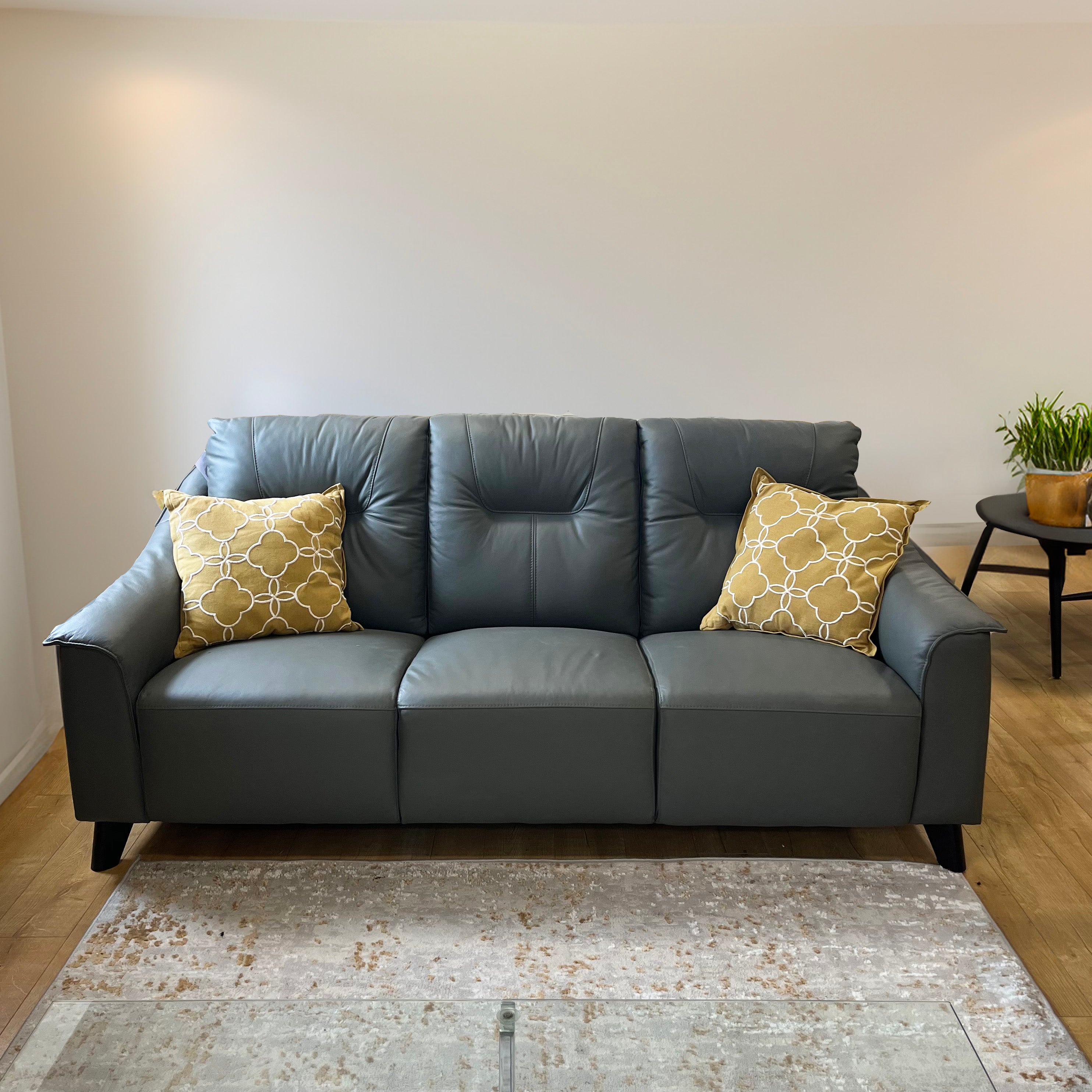 Naples Leather 3 Seater Dark Grey Sofa