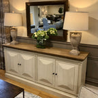 Devon 4 Door Sideboard - Rustic White / Oak Wash Top