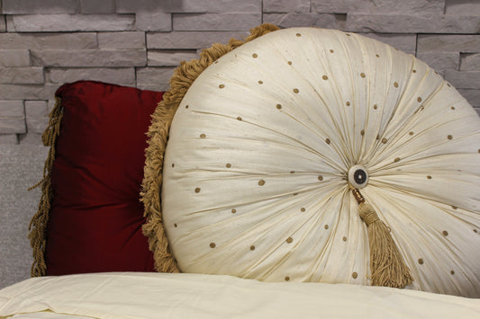 Ivory and Gold Round Accent Pillow