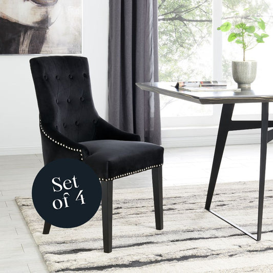 Set of 4 Lion Knocker Dining Chair - Black Velvet