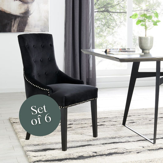 Set of 6 Lion Knocker Dining Chair-Black Velvet