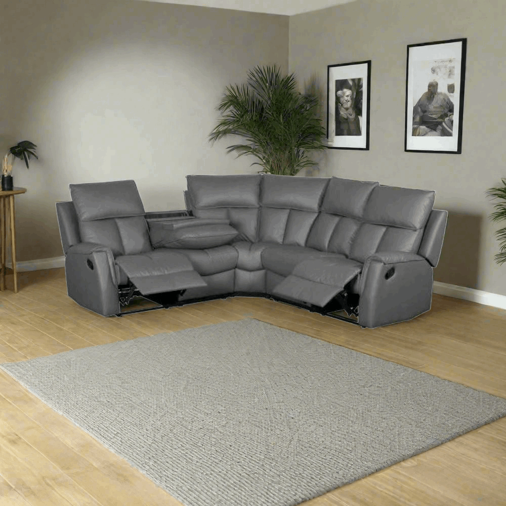 Bergamo Dark Grey Leather Recliner Corner Sofa