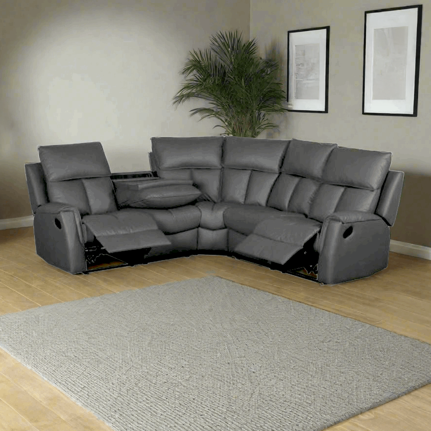 Bergamo Dark Grey Leather Recliner Corner Sofa