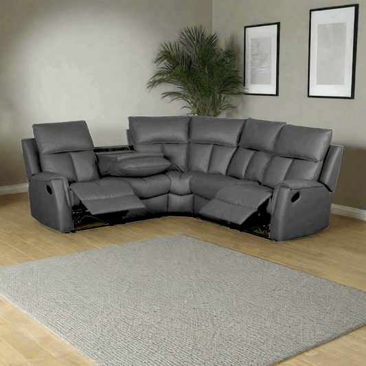 Bergamo Dark Grey Leather Recliner Corner Sofa