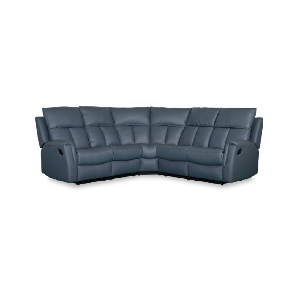 Bergamo Leather Blue Grey Recliner Corner Sofa