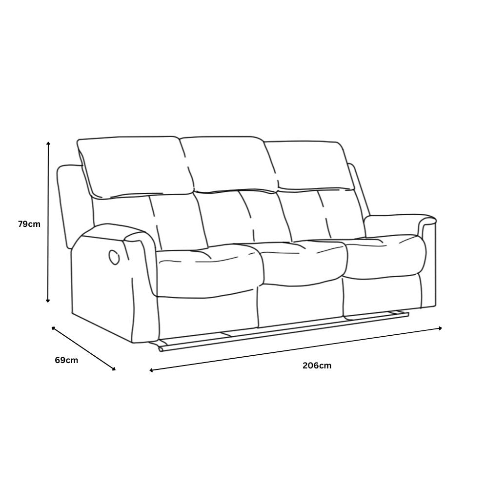 Bergamo Leather 3 Seater Dark Grey Recliner Sofa