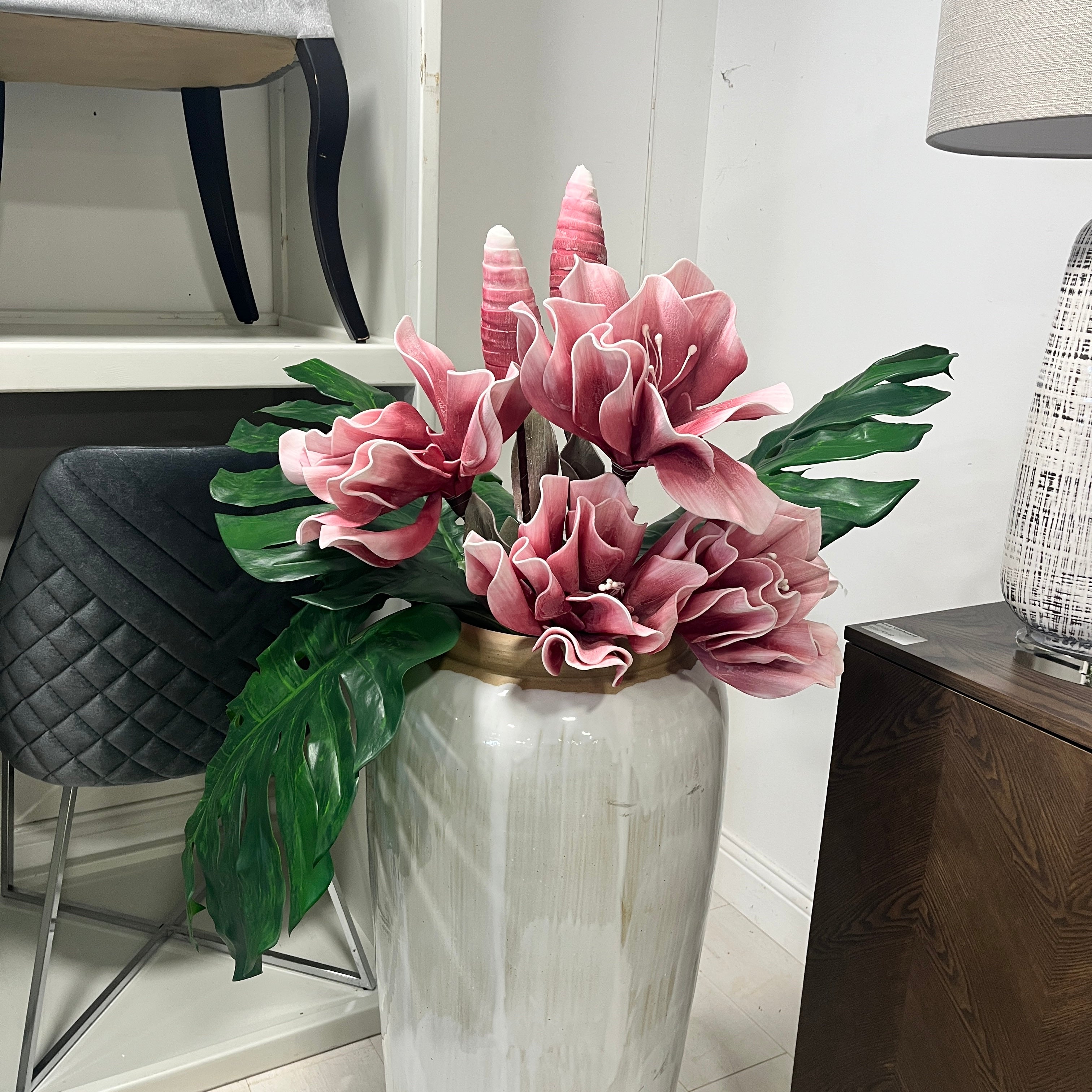 Tall Ceramic Pot Cream Drip Glaze 90cm