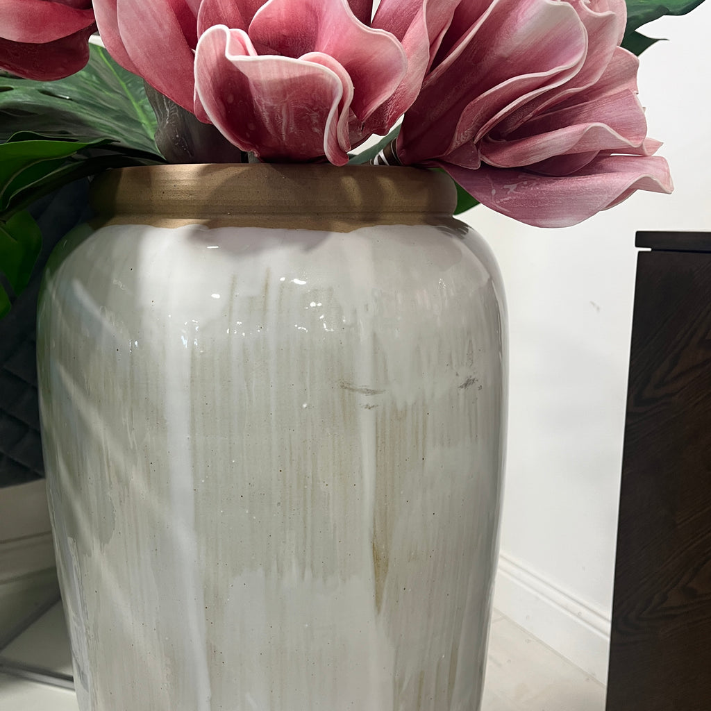 Tall Ceramic Pot Cream Drip Glaze 90cm