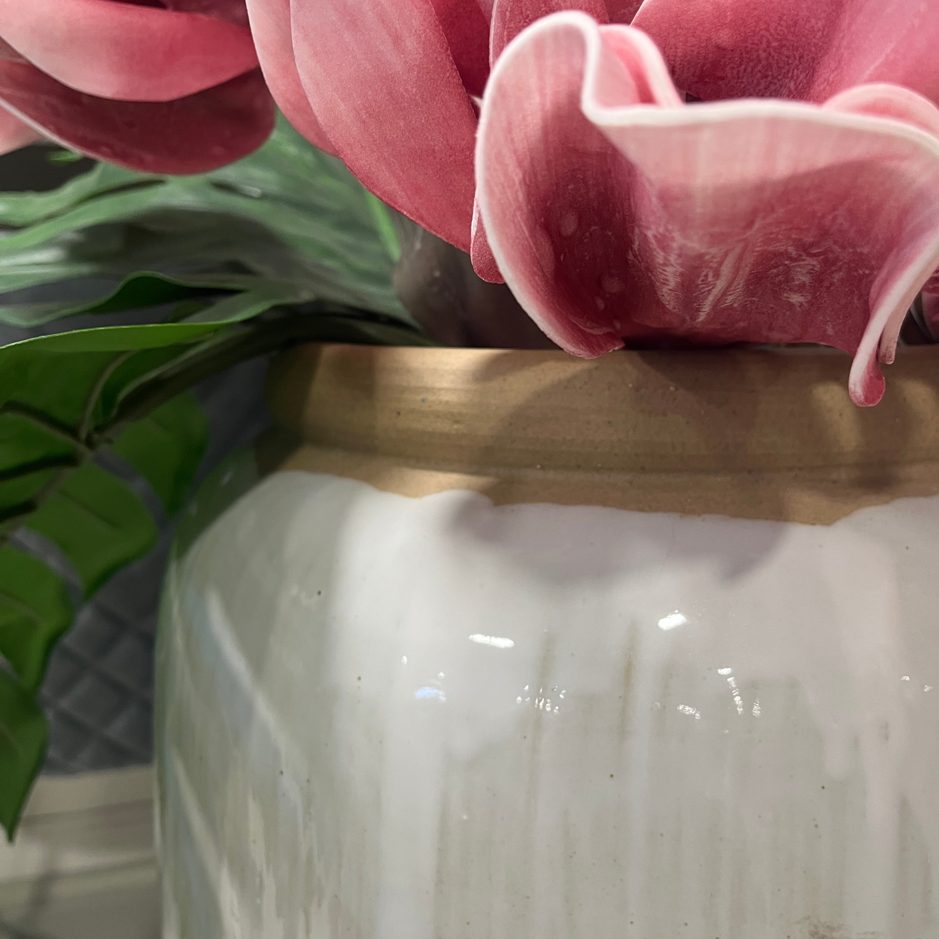 Tall Ceramic Pot Cream Drip Glaze 90cm