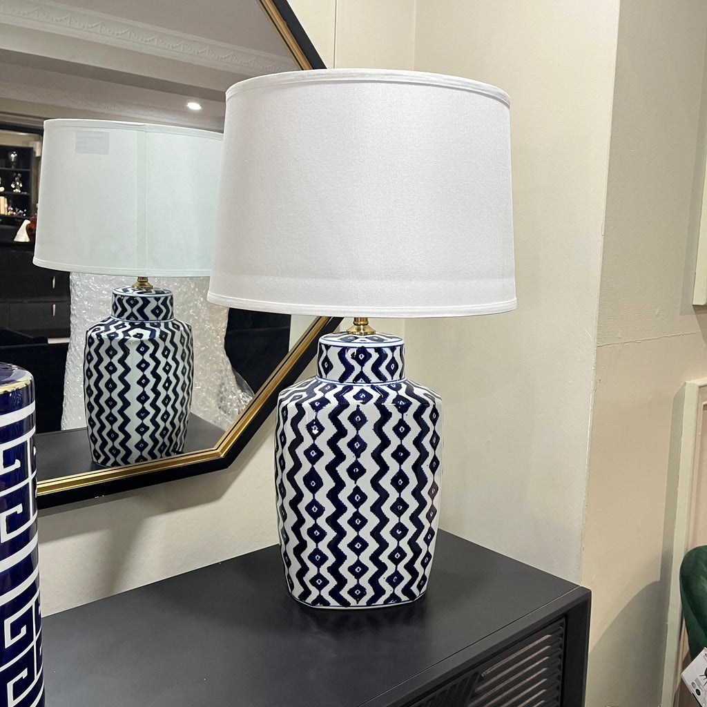 Blue and White Ikat Ceramic Table Lamp