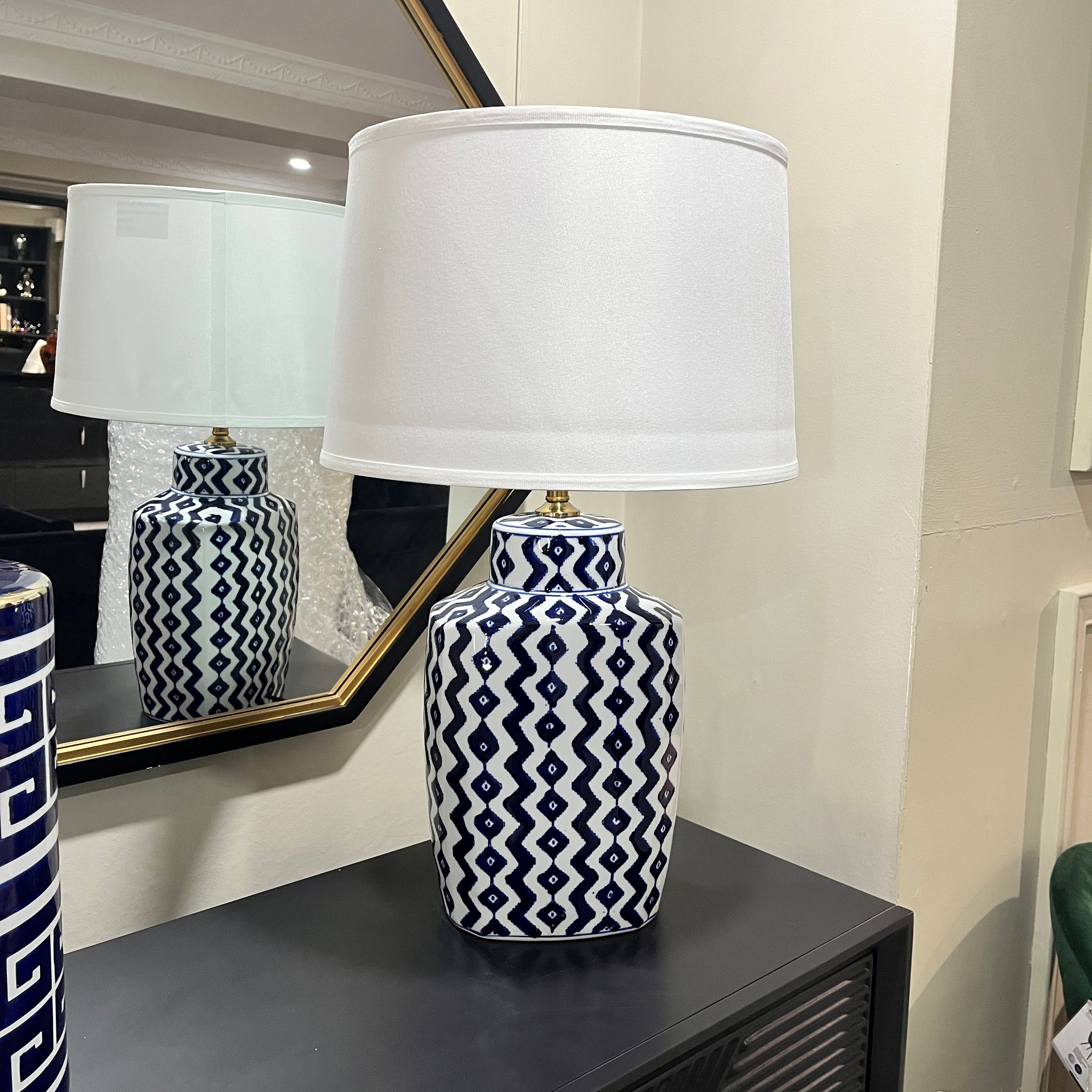 Blue and White Ikat Ceramic Table Lamp