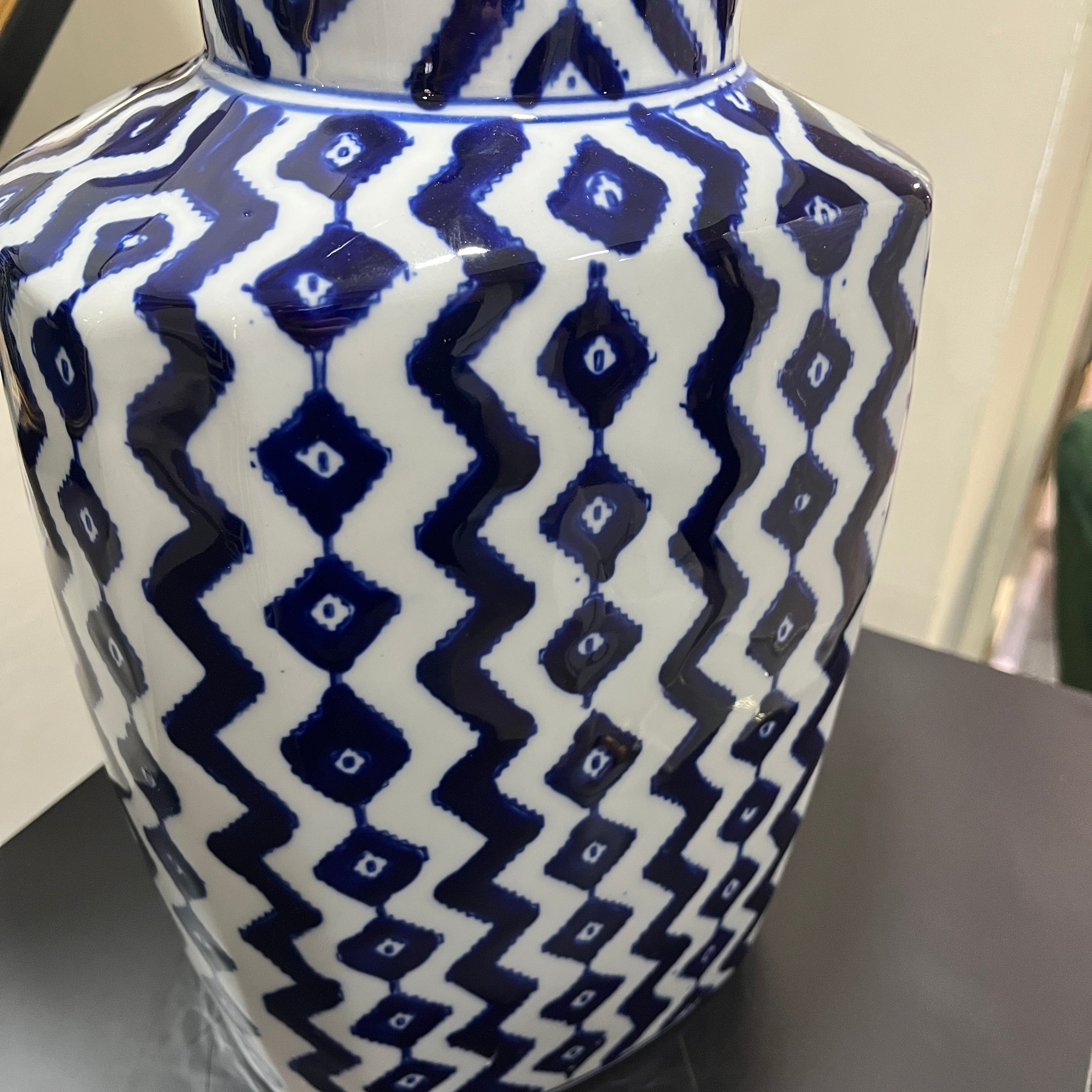 Blue and White Ikat Ceramic Table Lamp