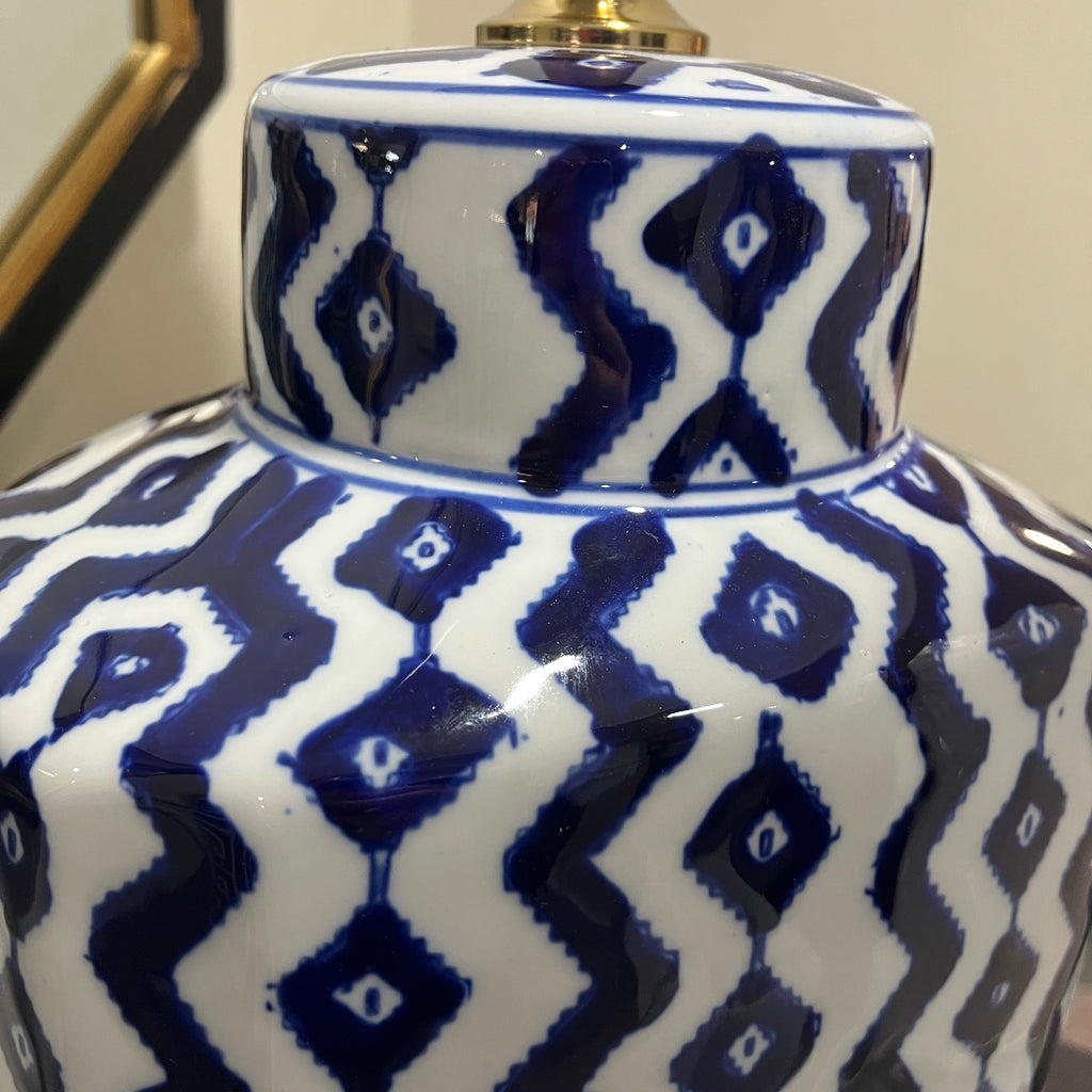 Blue and White Ikat Ceramic Table Lamp