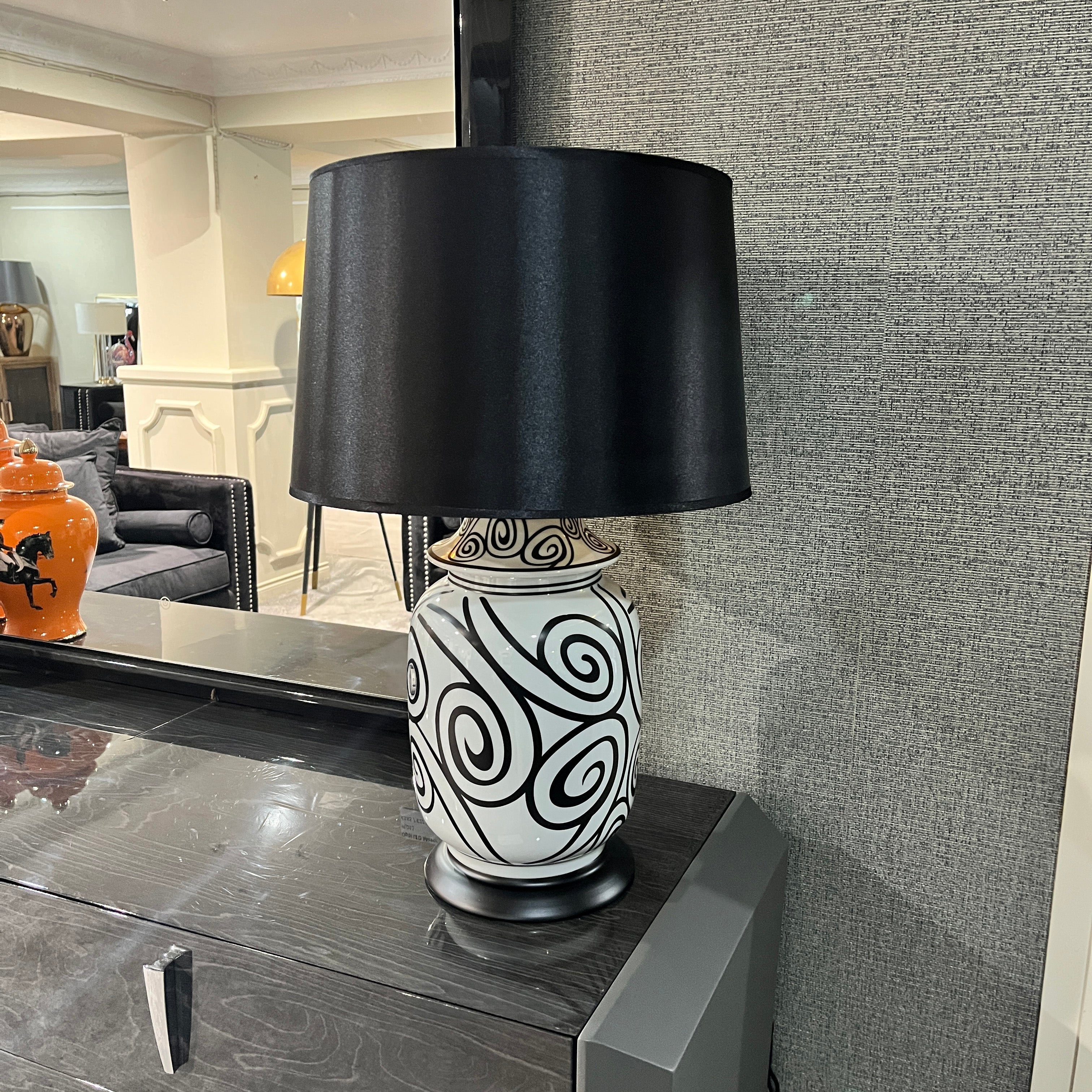 Black and White Swirl Ceramic Lamp