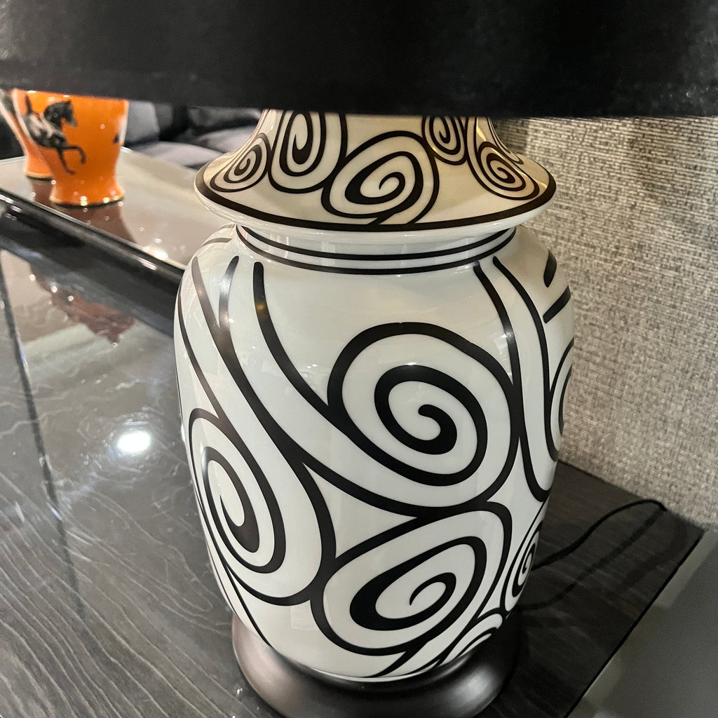 Black and White Swirl Ceramic Lamp