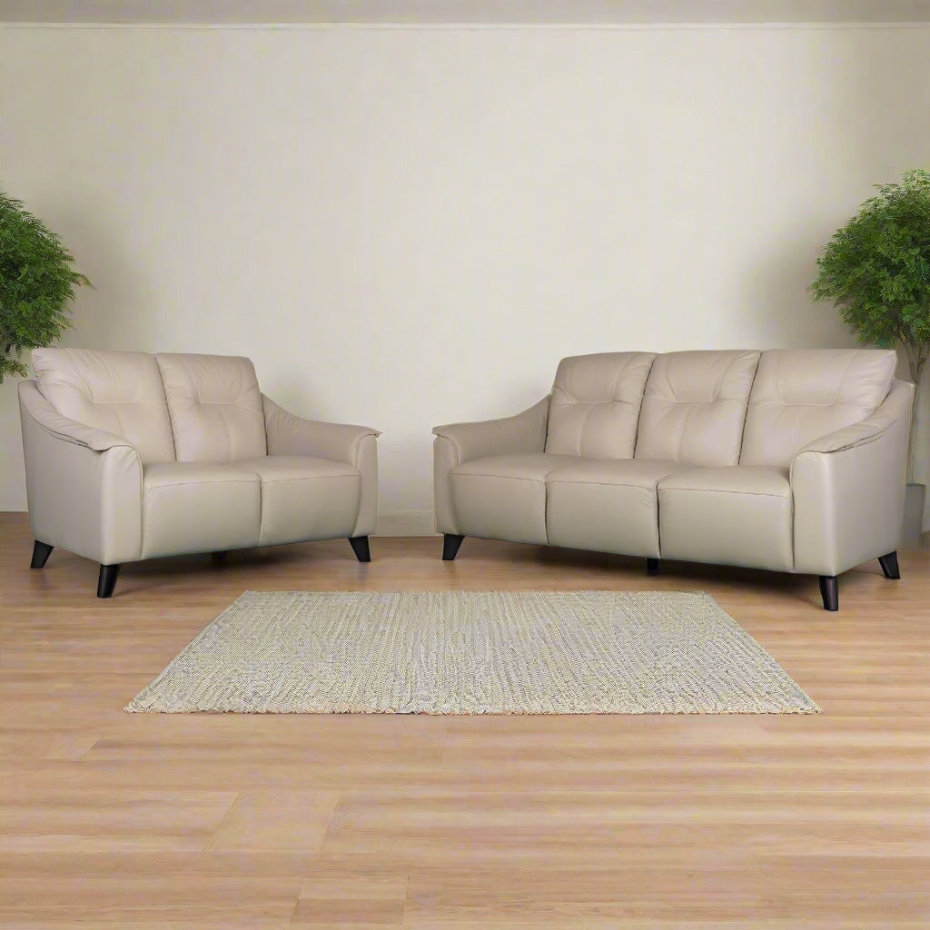 Naples Leather 2+3 Leather Suite - Cream