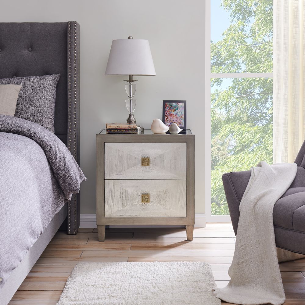 Nova 2 Drawer Silver Grey End Table