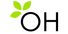 Logo with 'OH' letters and green leaves on a white background