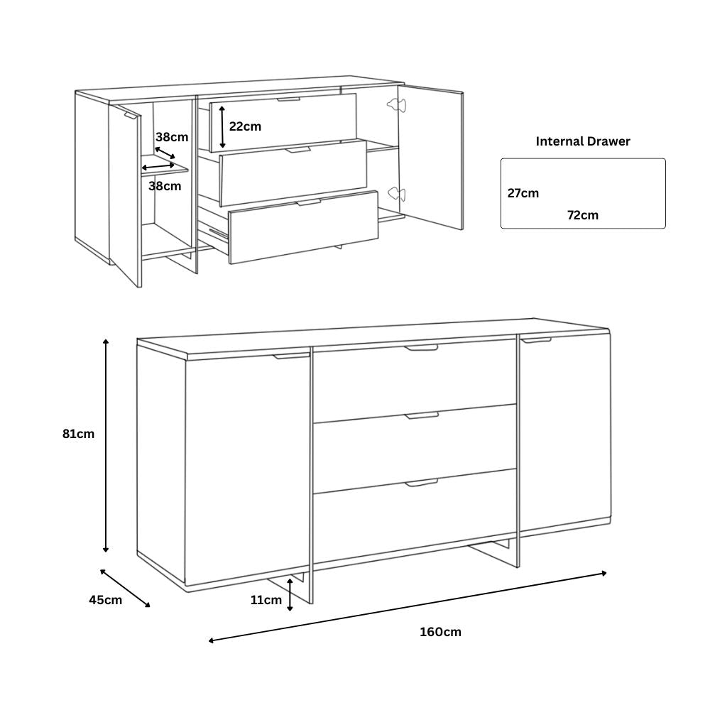 Sanremo 3 Drawer Sideboard