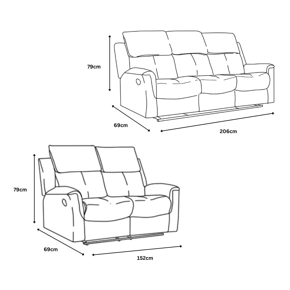 Bergamo Leather 3+2 Seater Dark Grey Recliner Sofa Set