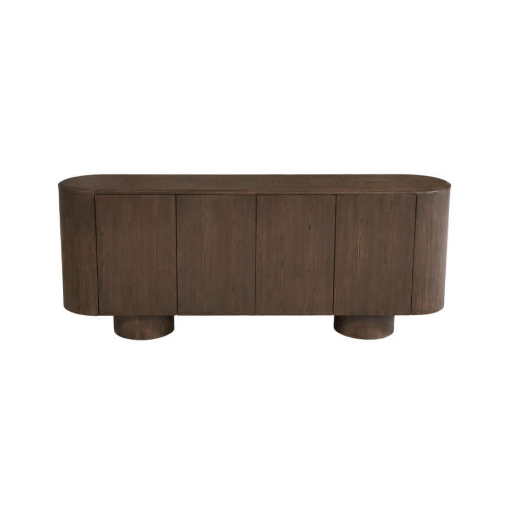 Wooden sideboard with a white background