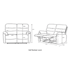Line drawing of a recliner chair with dimensions labeled