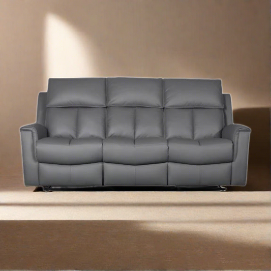 Bergamo Leather 3 Seater Dark Grey Recliner Sofa