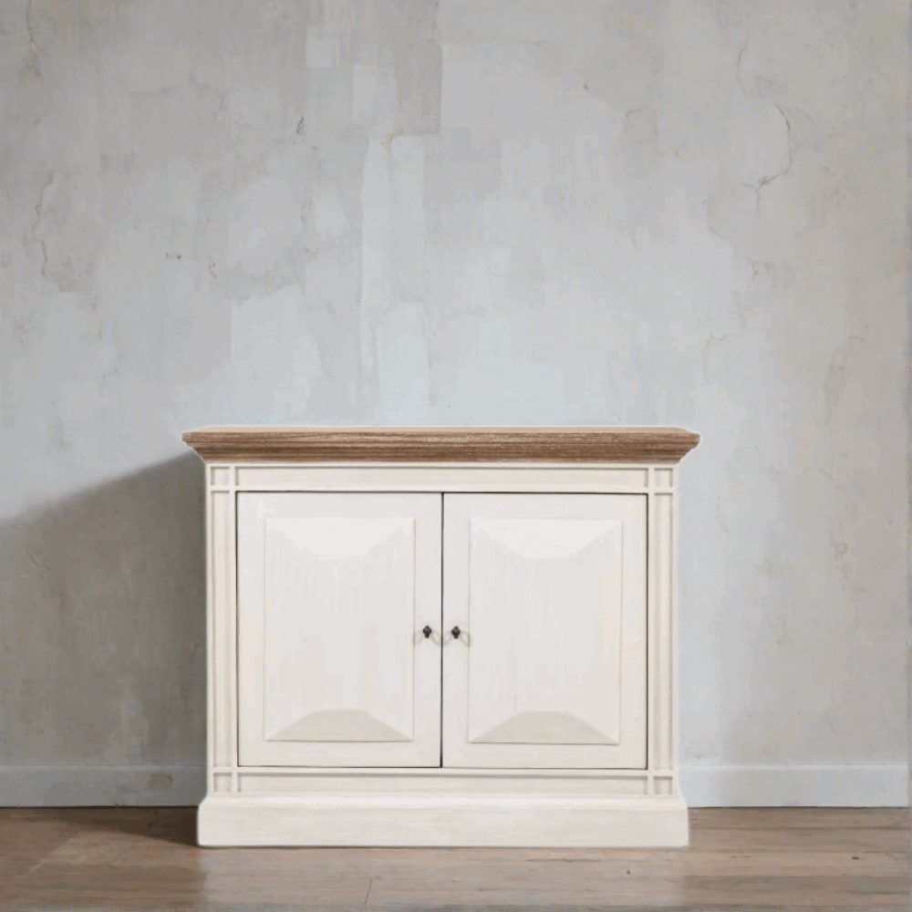 Devon 2 Door Chest - Rustic White /Oak Wash Top