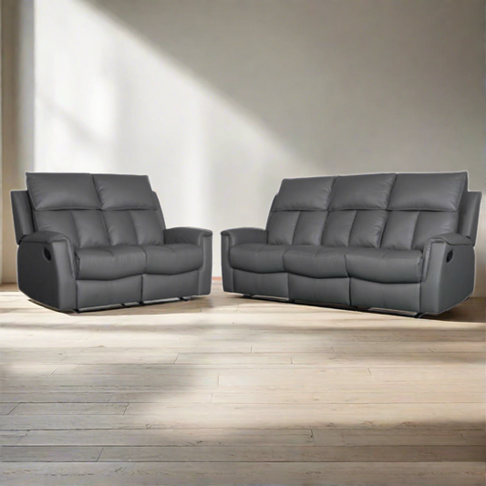 Bergamo Leather 3+2 Seater Dark Grey Recliner Sofa Set