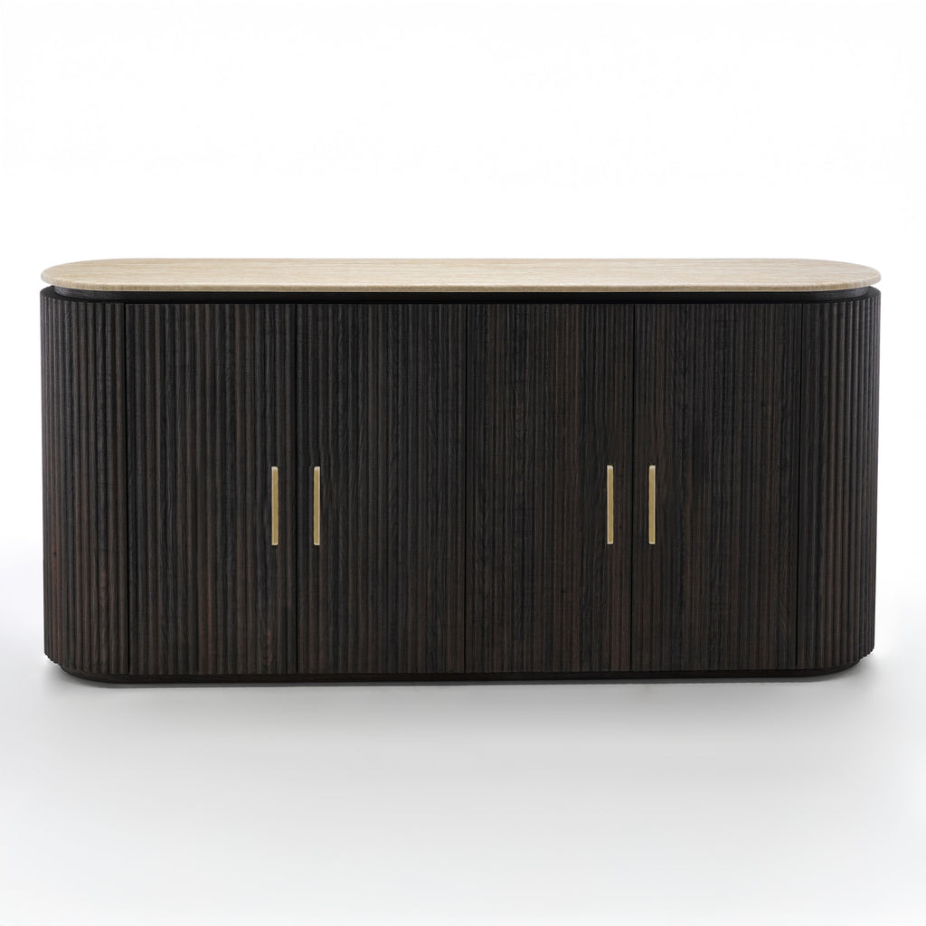 Wooden cabinet with a light wood top and dark wood body on a white background