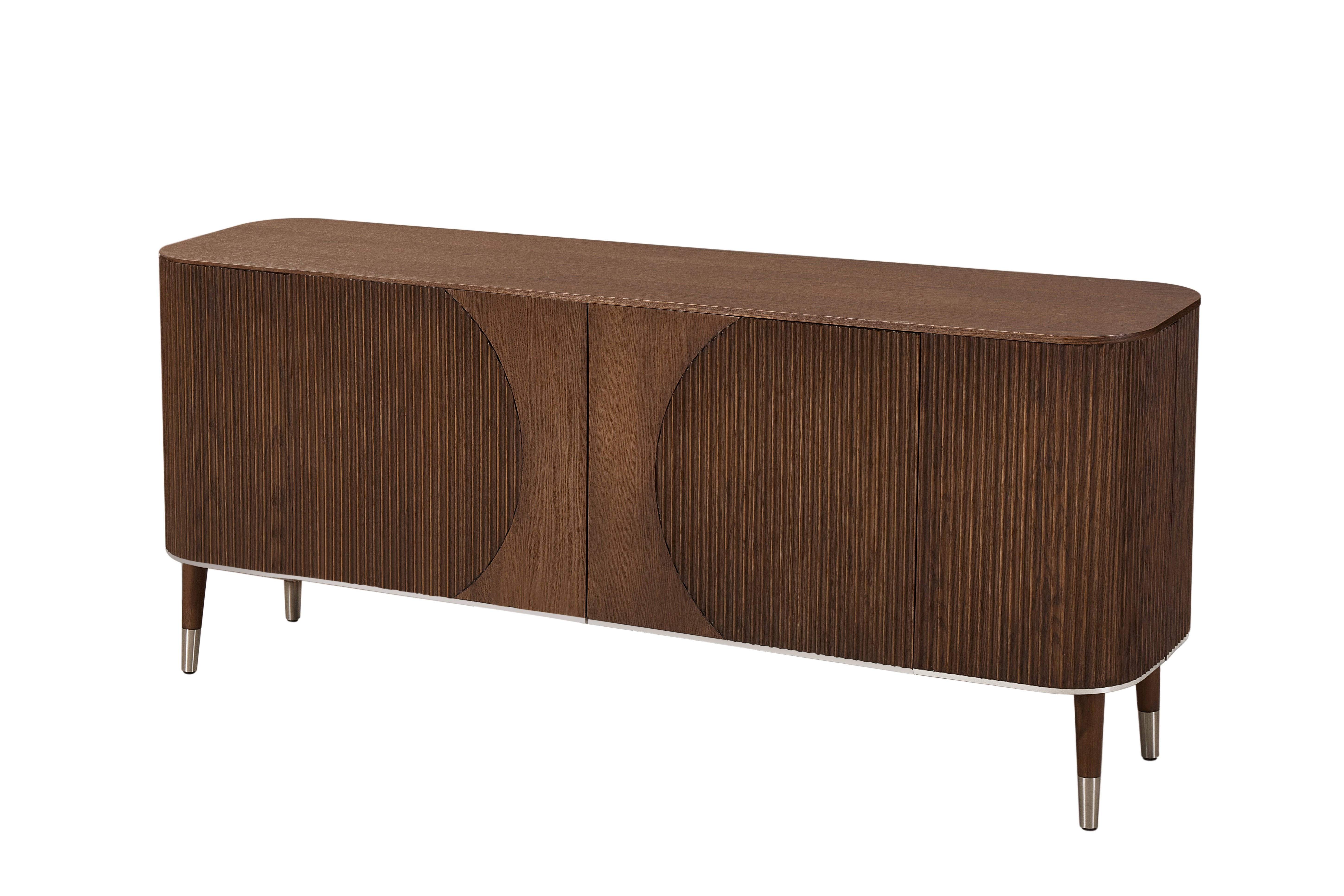 Wooden sideboard with a modern design on a white background