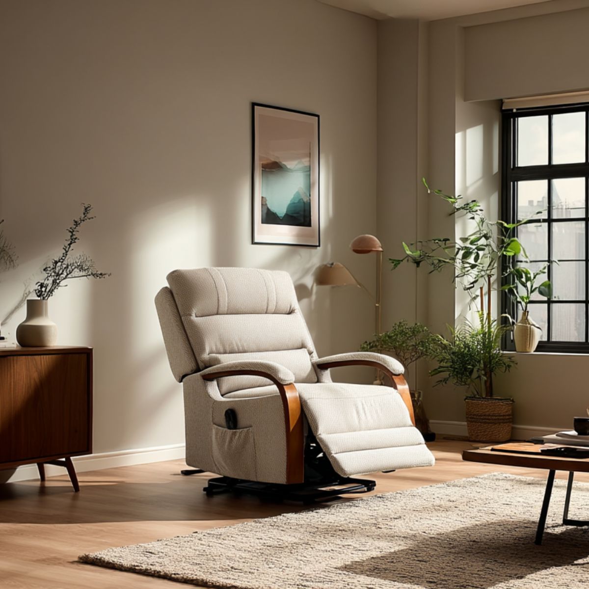 Westin Lift & Tilt Cream Recliner Chair Beige (Dual Motor)