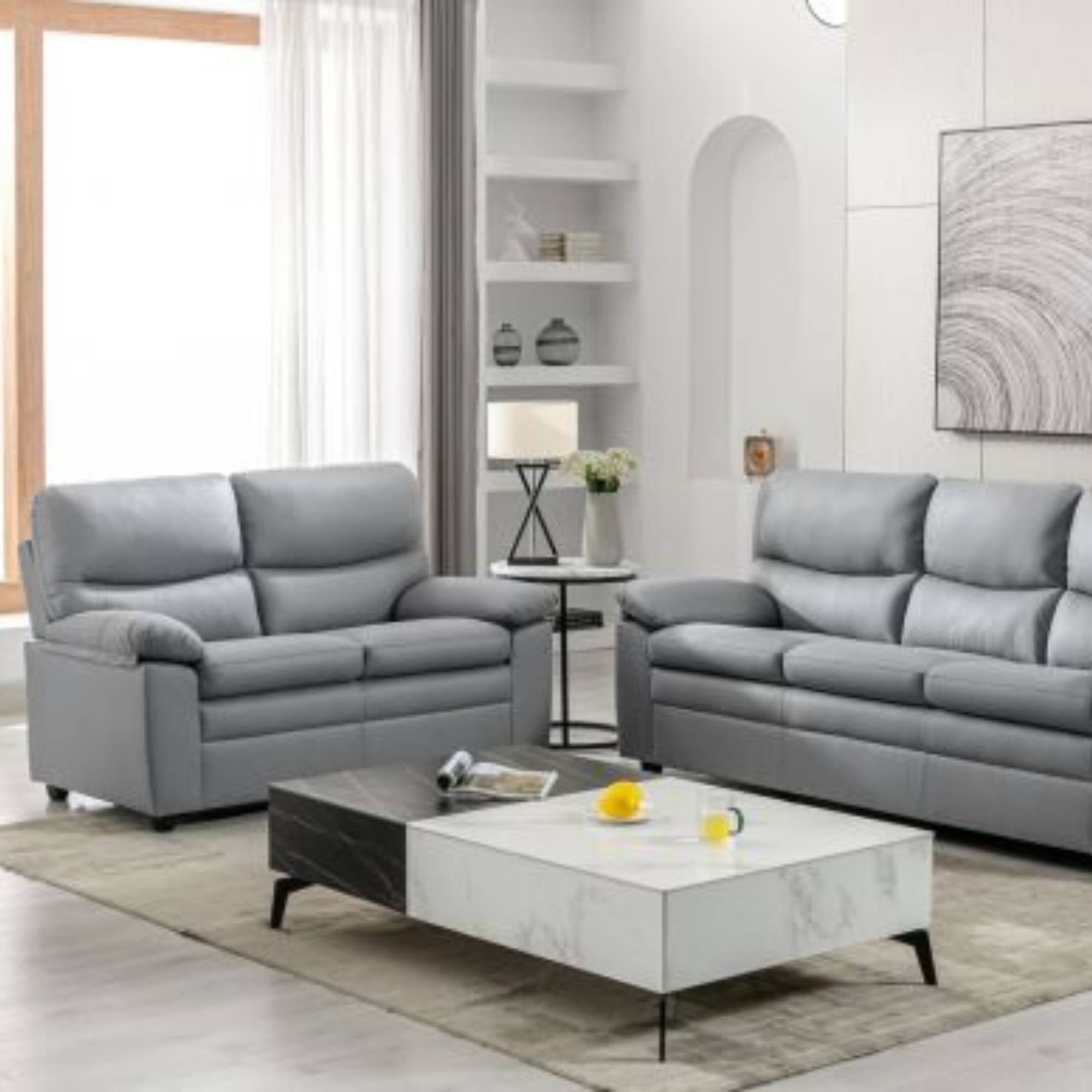 Andreas Grey Faux Leather 2 Seater Sofa