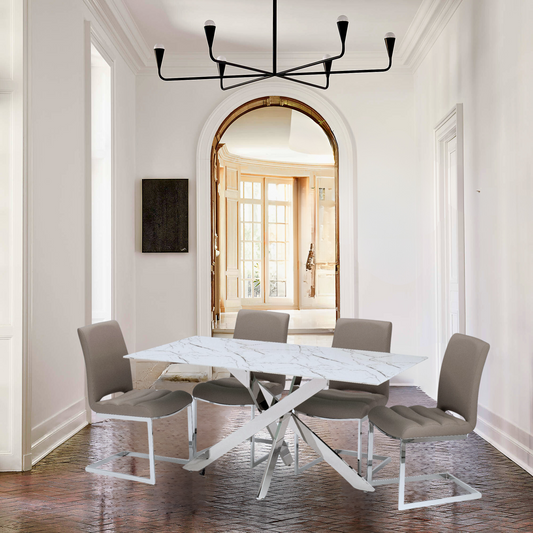 Arlo Marble Dining Table + 4 Chairs Taupe
