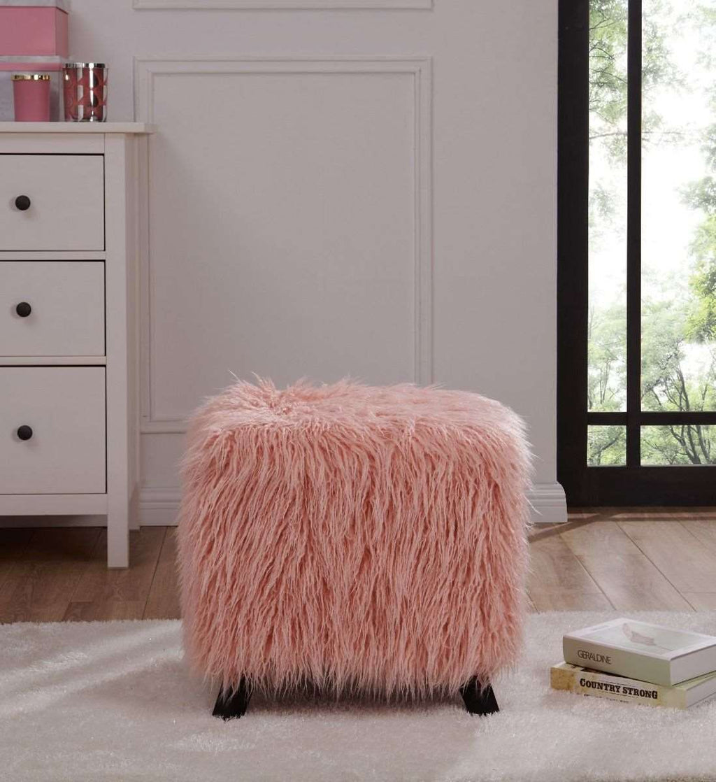 Faux Sheepskin Cube Stool - Pink