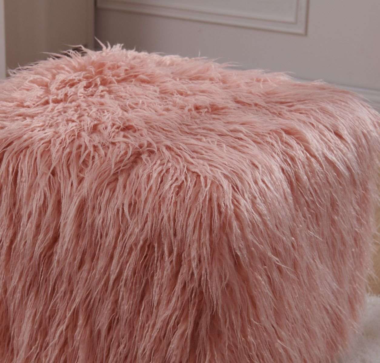 Faux Sheepskin Cube Stool - Pink