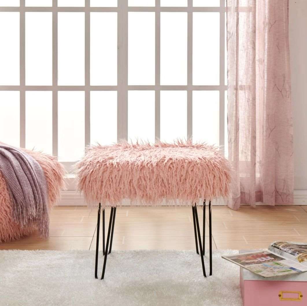 Faux Sheepskin Dressing Table Stool - Pink