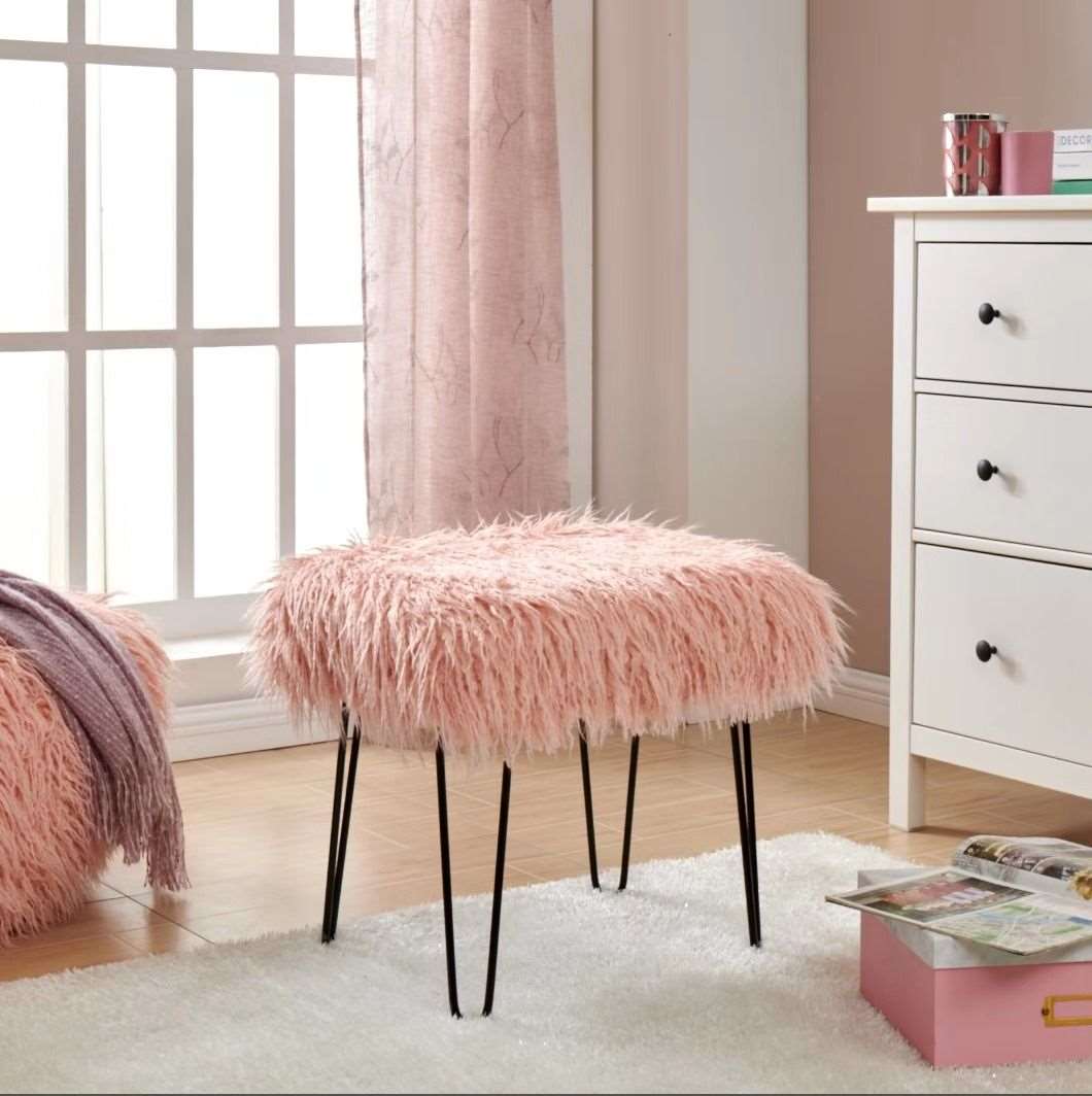 Faux Sheepskin Dressing Table Stool - Pink