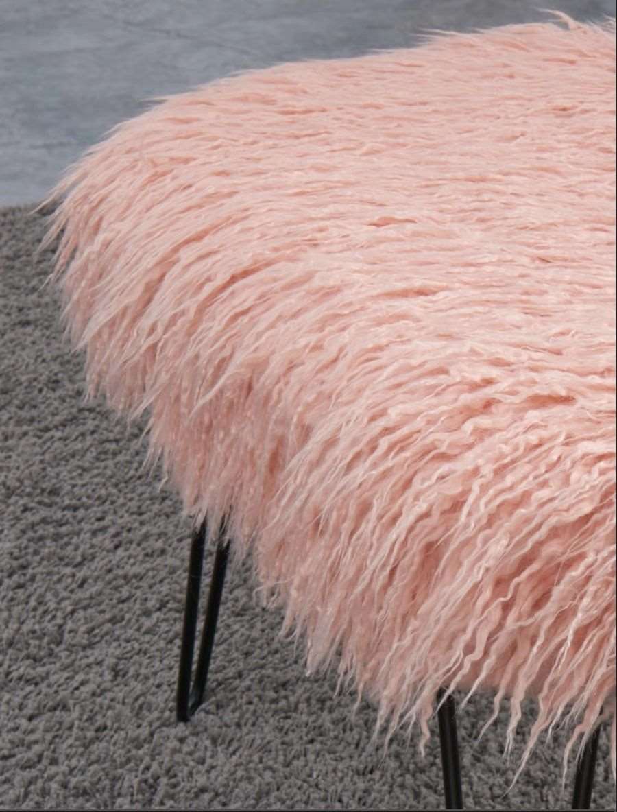 Faux Sheepskin Dressing Table Stool - Pink