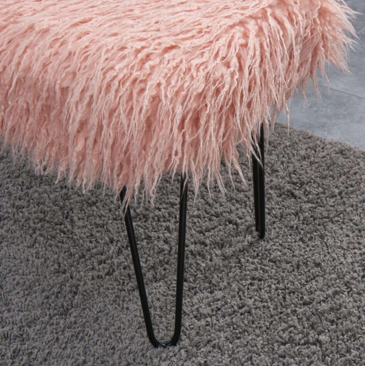 Faux Sheepskin Dressing Table Stool - Pink