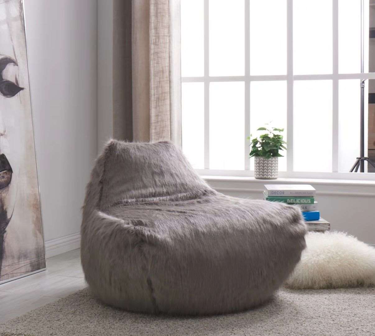 Faux Sheepskin Bean Bag - Grey