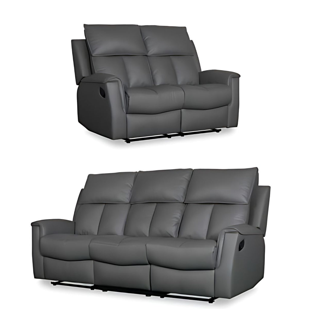 Bergamo Leather 2 Seater Dark Grey Recliner Sofa
