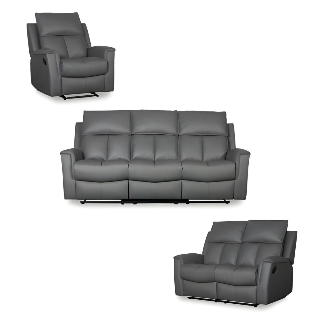 Bergamo Leather 2 Seater Dark Grey Recliner Sofa