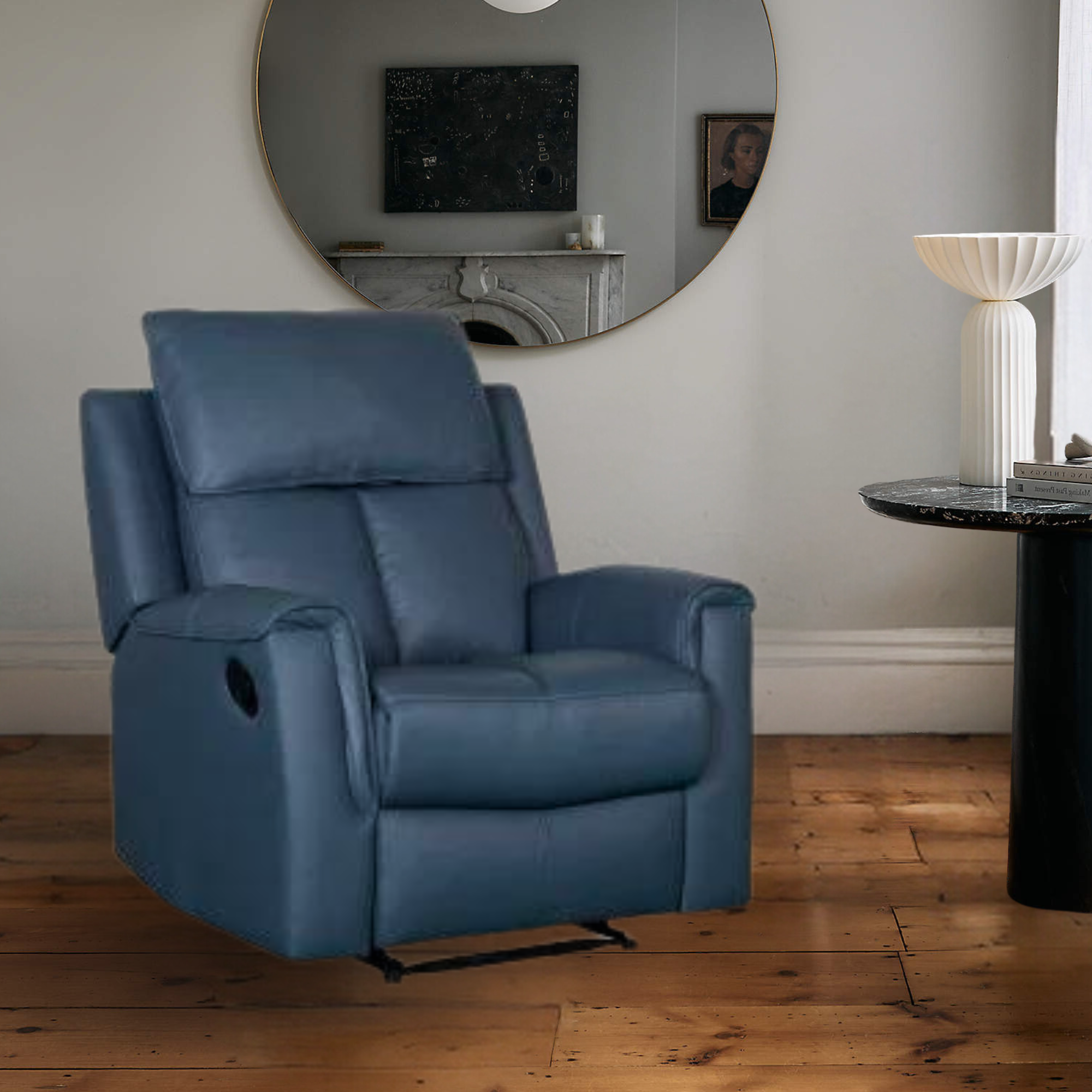 Bergamo Leather Blue Grey Recliner Chair