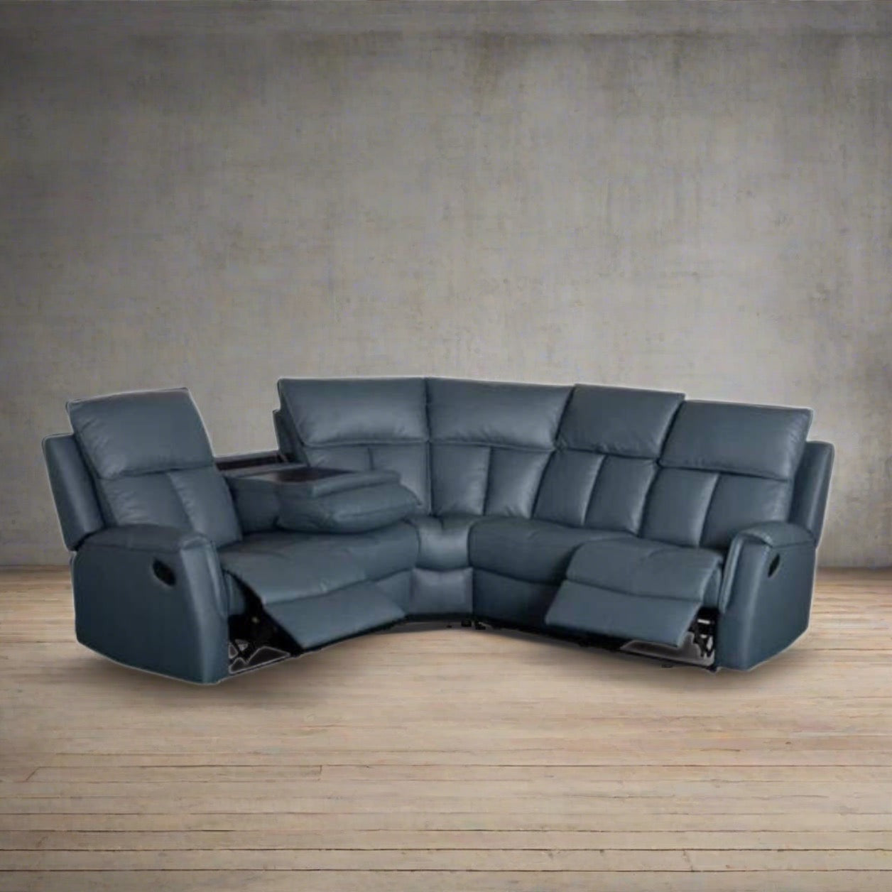 Bergamo Leather Blue Grey Recliner Corner Sofa