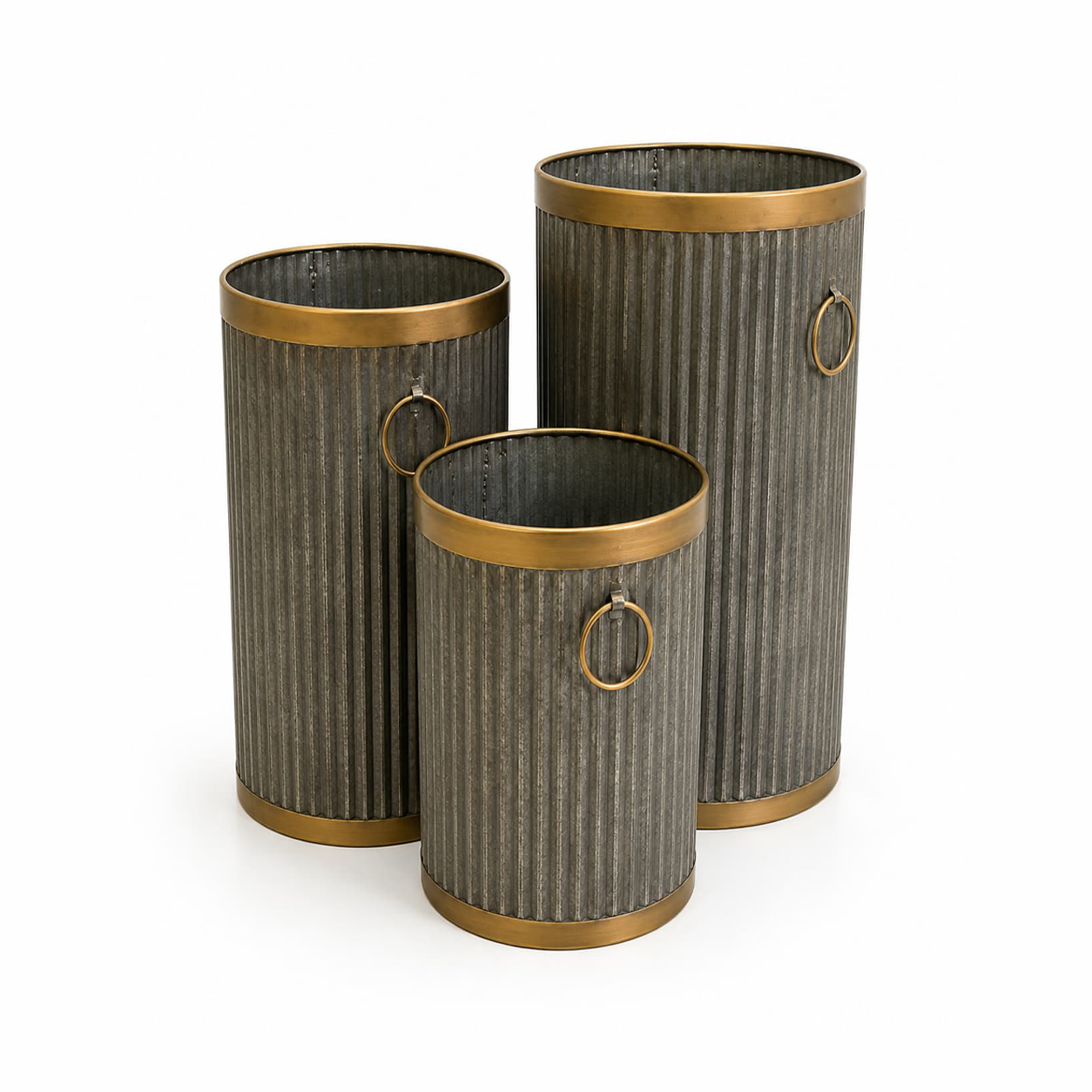 3pc Ribbed Zinc Planters