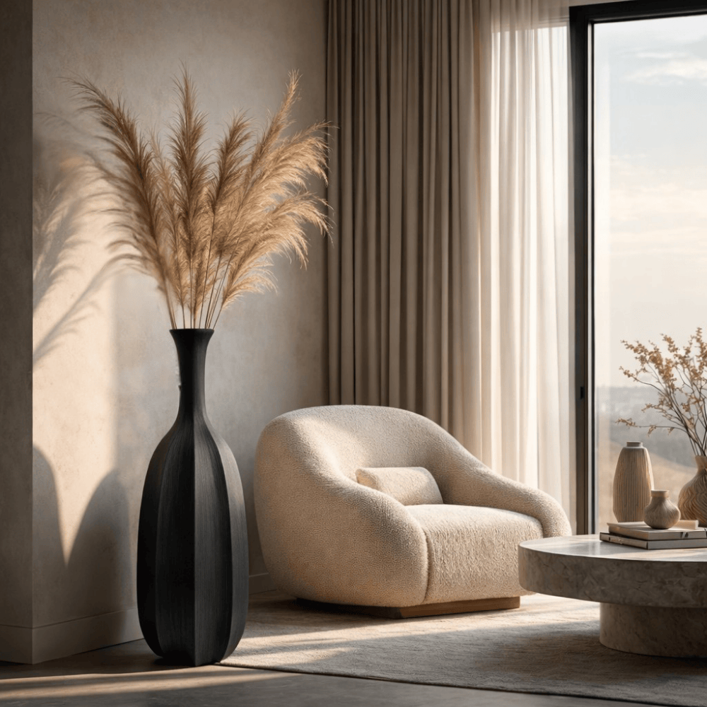 Black Resin Ribbed Bottle Neck Pot 1.2m