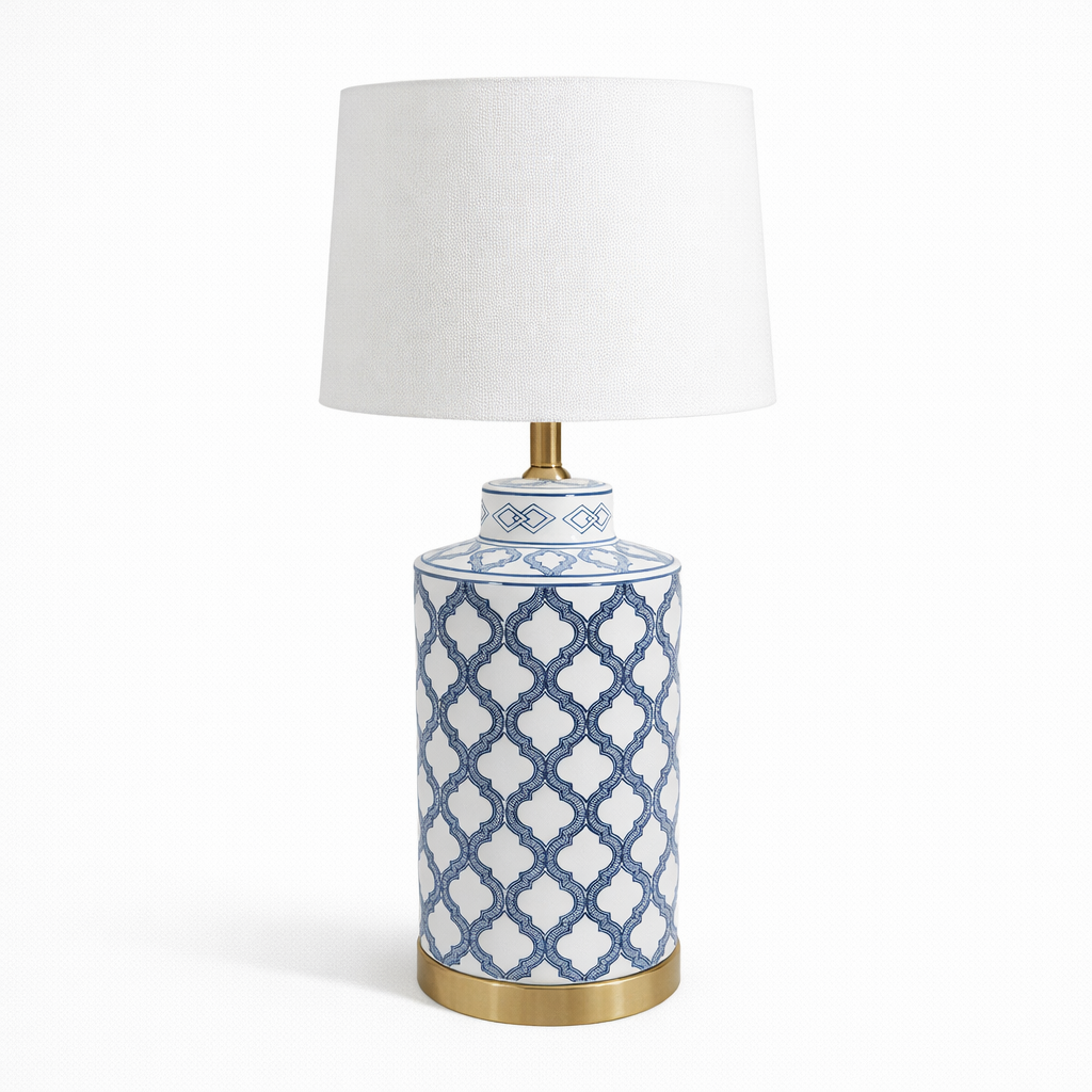 Blue and White Motif Ceramic Table Lamp