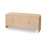 Wooden sideboard with curved design on a white background