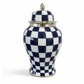 Checkered Lidded Jar - Blue and White